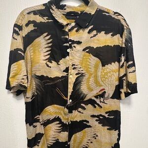 All Saints Men's Shirt with Crane Design - Black and Gold